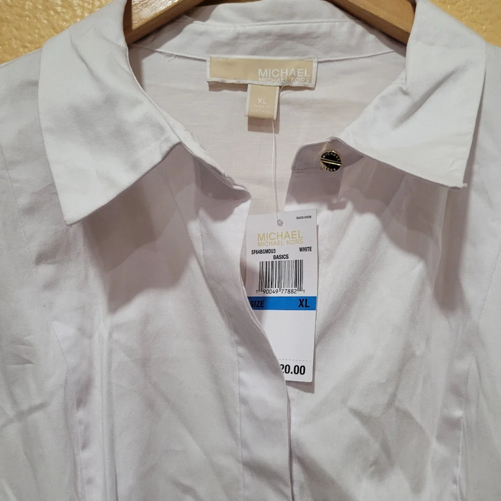 Michael Kors White Long Sleeve Button-Front Tunic Top